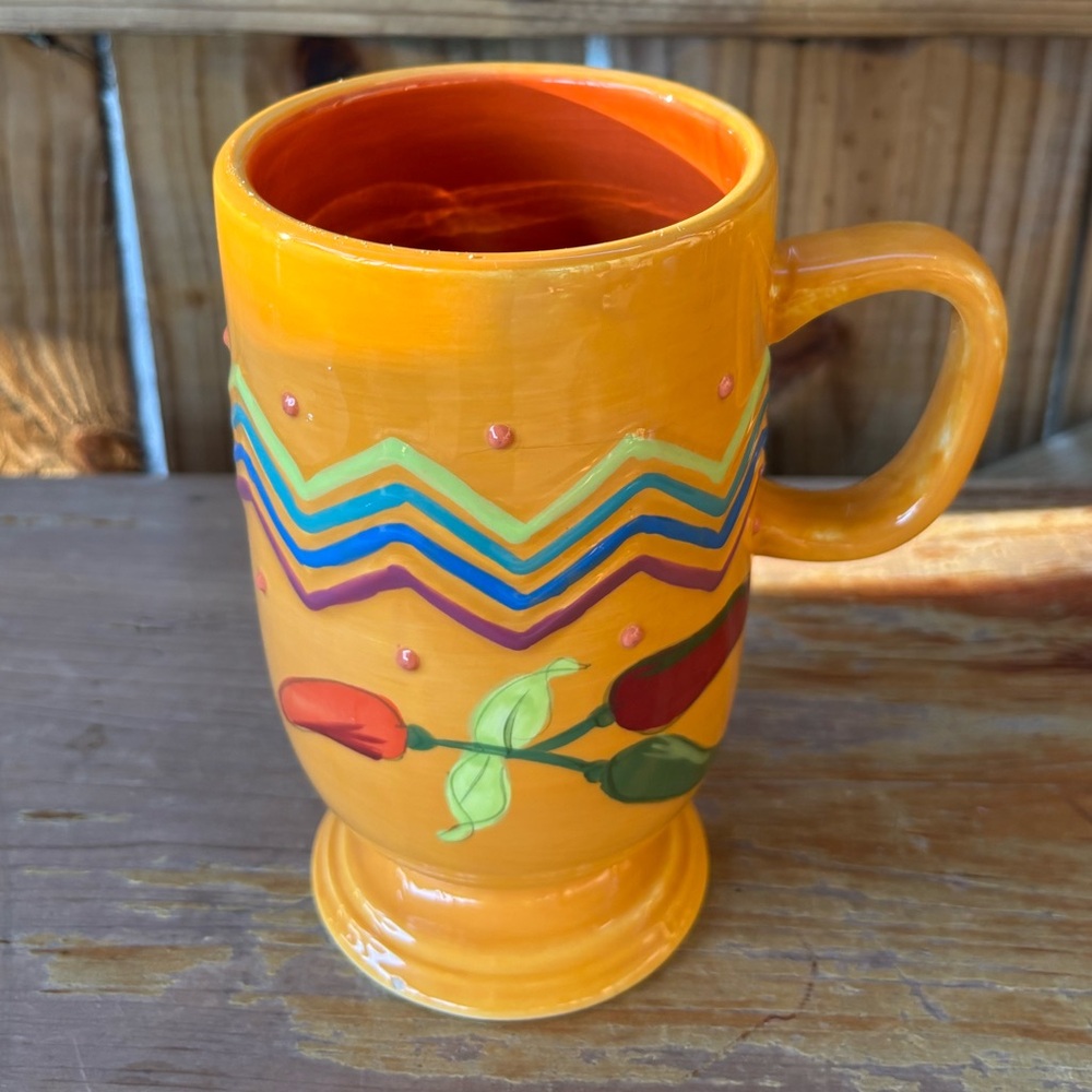 Serrano by Studio D Hand Painted Earthenware Orange Pedestal Gradmug 6”H